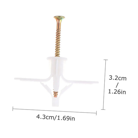 100 Piece Aircraft Type Expansion Screws Set For Easy Self Tapping Drywall Anchors Kit, shown with dimensions 4.3cm x 3.2cm