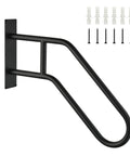 Heavy Duty Wrought Iron Handrails For Outdoor Steps And Indoor Stairs Built Like A Tank With Rustproof Frosted Black Finish Wall Mount grab bar with mounting hardware.