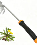 Easy Weed Remover Tool With 13.3 Inch Long Handle Heavy Duty Weeder For Veggie Gardens And Backyards Portable Rubber Handled Weed Puller For Uprooting Tough Weeds Farm Grade Garden Tool Built To Save Your Back, 4-tooth steel