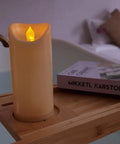 Outdoor Waterproof Flameless Candles With Timers And Remote Control, realistic wax look, battery-operated ivory LED on tray