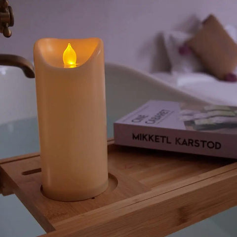 Outdoor Waterproof Flameless Candles With Timers And Remote Control, realistic wax look, battery-operated ivory LED on tray