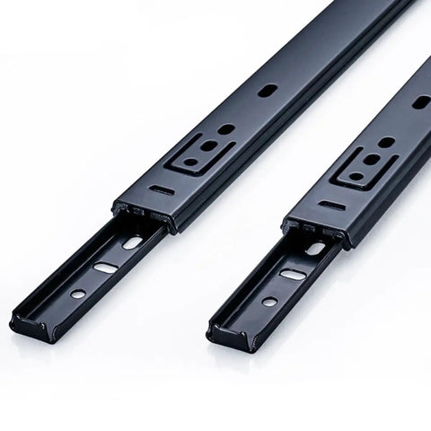 Heavy Duty Cold Rolled Steel Ball Bearing Cabinet Drawer Slides With Soft Close Feature For Kitchen Bedroom Bathroom Furniture And Woodworking Projects Smooth Operator Glide Tracks Two Pack close-up of rails