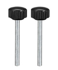 2 Pack M4 X 40mm Knurled Thumb Screws Zinc Plated Carbon Steel Clamping Knobs with black grip for easy manual adjustments.