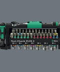 Compact 39 Piece Tool Set With Zyklop Mini One Quarter Inch Bit Mounting, Bitholding Screwdriver Or Bit Holder, green lock visible