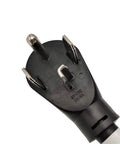 Close-up of the 4-prong male plug on the 30 Amp Dryer Power Splitter Cord 14-30P To 14-30R And 14-50R NEMA 14-30P Y Adapter.