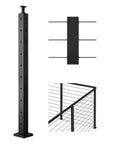 Corner Cable Railing Post With Ten L Shaped Holes Pre Drilled 36 By 2 By 2 Inches Stainless Steel Kit For Indoor Outdoor Deck And Balcony Black Finish 1 Pack
