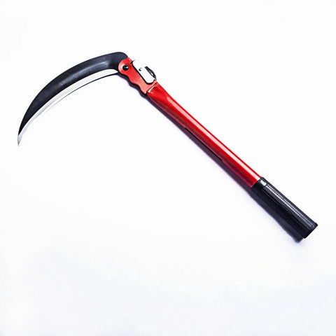 16 Inch Steel Folding Sickle Scythe For Grass And Weeds, sharp mowing knife for crops, red handle, durable steel build