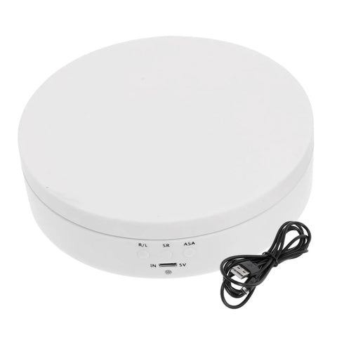 White Electric Rotating Display Stand For Jewelry Watches And Cosmetics Automatic Turntable Showcase with power cable.
