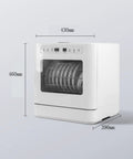 Skip the Sink Fully Automatic Desktop Dishwasher For Home Kitchen Large Capacity Auto Wash System With Triple Filter And Front Loading Design Easy Setup Plumbing Free Hands Off Cleanup Routine showing dimensions with dishes inside.
