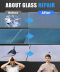 Windshield Crack Repair Kit With Fast Glass Repair Fluid For Cars, Universal Chip And Crack Fix, Quick Windshield Glass Repair Tools, Restores Structural Integrity In Minutes, illustrating before and after crack repair.