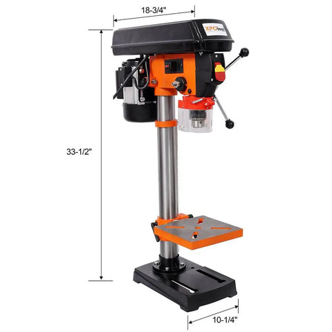 10 Inch Benchtop Drill Press With Laser Guide And Variable Speed, metal construction, precise drilling, tilting worktable.