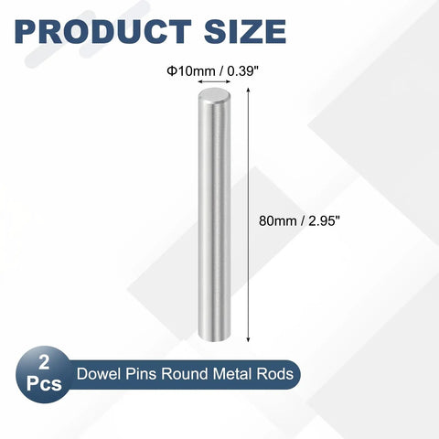 Beefy Marine Grade 316 Stainless Steel Dowel Pins 10mm X 80mm Two Pack Round Metal Rods For Pegs Shelves DIY Projects And Gear Built Tough For Marine Boat Hardware And Furniture Building And Heavy Duty Crafting, size view