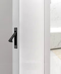 Matte Black Flush Mount Pocket Door Pull Handle with Edge Pull for Sliding Doors Self Retracting Mechanism Installed View