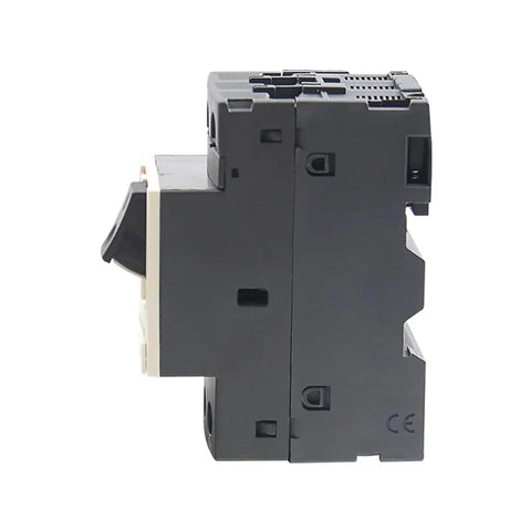 Badass GV2-ME Motor Protection Circuit Breaker With Push Button Reset, 3 Pole Thermal Magnetic MPCB, side view.