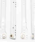 Get Rid Of Sticky Drawers With These Rock Solid 12 Inch Drawer Slides One Pair Smooth Extension Glides White Coated Cold Rolled Steel Heavy Duty Cabinet Runners With Screws, showing four white drawer slides with nylon bearings.