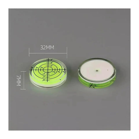 32mm Circular Bullseye Bubble Level, High Precision Round Spirit Vial with black scale and premium acrylic design.