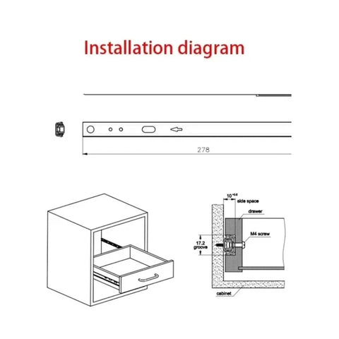 Two Pack 8 To 20 Inch Ball Bearing Drawer Slides For Cabinets And Furniture installation diagram with measurements