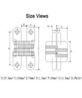 Super Heavy Duty Stainless Steel Hidden Cross Door Hinges Rock Solid Invisible Concealed Folding Hardware size dimensions diagram