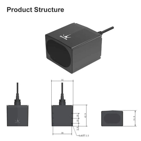 TF03-180 Industrial High-Speed Lidar Sensor 180m Long Range Outdoor Distance Finder with dimensions and structure shown.