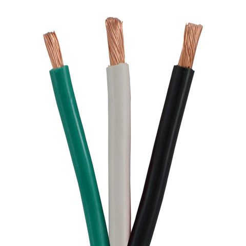 Fifteen Foot Locking Power Cord For NEMA L6 30P To SJTW Ten Three 30 Amp 250 Volt showing copper wire strands