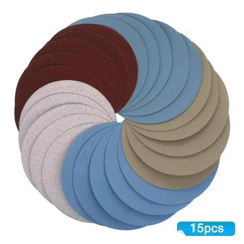 Get This Awesome 15 Piece 125mm Hook Loop Sanding Discs Set With Grits 1000 To 5000 For Ultimate Polishing On Wood Metal And Cars, assorted colors.