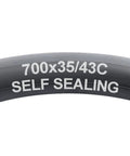 Two Pack 700C Self Sealing Bike Tubes 35C To 43C Puncture Resistant AV48mm Valve Compatible With 700x35C 36C 38C 40C 42C 43C Road And Hybrid Tires Great Value, close-up view of tube with size marking 700x35/43C
