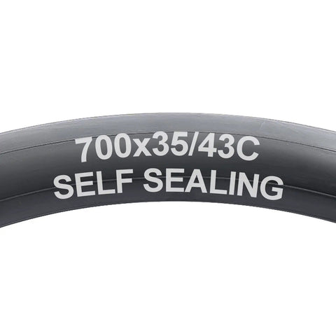 Two Pack 700C Self Sealing Bike Tubes 35C To 43C Puncture Resistant AV48mm Valve Compatible With 700x35C 36C 38C 40C 42C 43C Road And Hybrid Tires Great Value, close-up view of tube with size marking 700x35/43C