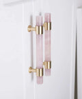 Clear Crystal Marble T Bar Cabinet Handles With Solid Brass Base Drawer Pull Knobs For Kitchen Bathroom Dresser And Closet Euro Style Furniture Hardware Upgrades Featuring A Slick Finish on white cabinet.