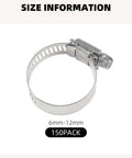 150 Piece Stainless Steel Hose Clamp Kit One Quarter To One Half Inch Adjustable Worm Gear Clamps With Storage Case