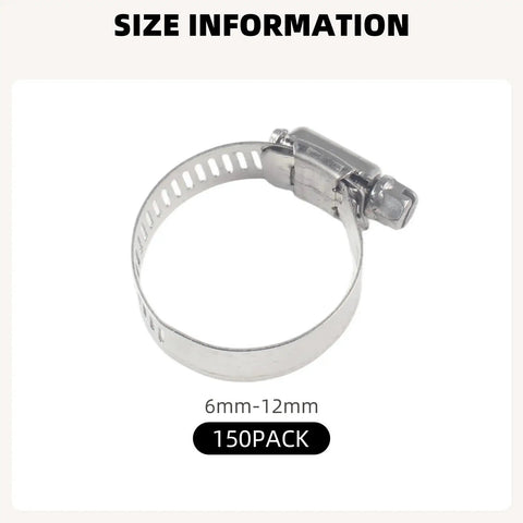 150 Piece Stainless Steel Hose Clamp Kit One Quarter To One Half Inch Adjustable Worm Gear Clamps With Storage Case