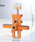 Adjustable Wardrobe Cabinet Door Panel Installer Jig with measurements, aluminum alloy, orange finish, includes 10mm twist drill.