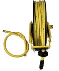 Double Arm Hose Reel With Half Inch By Fifty Foot Premium Rubber Air Hose and durable steel frame, wall-mounted version.