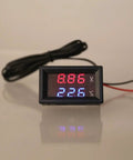 JAGTRADE 2-in-1 car thermometer and voltmeter with square LED display; black housing, red 8.86V and blue 22.6°C