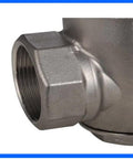 Close-up of Heavy Duty 304 Stainless Steel Water Pressure Regulator With Gauge, showing threaded connection for DN15 to DN50 pipe sizes.