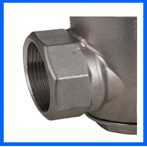 Close-up of Heavy Duty 304 Stainless Steel Water Pressure Regulator With Gauge, showing threaded connection for DN15 to DN50 pipe sizes.