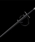 Beefy Hand Forged Spring Steel Medieval Longsword 46 Inch Full Tang with black brown scabbard Tempered 50 To 55 HRC shown in sheath