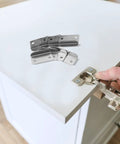 Badass Heavy Duty L Shape Drawer Lock Strike Plates Silver Metal Latch Fasteners For Cabinet Security on a cabinet.