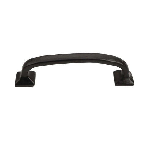 Rustic Cast Iron Cabinet Pull Handle With Modern Texture, Four And One Eighth Inch Center To Center, Five Inch Length, Black Powder Coat Finish