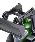 Close-up of Fendt 1050 Vario Tractor With Front Loader Toy's movable front loader and rubber tires, showcasing durability and detail.