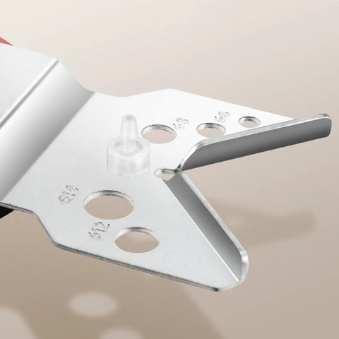 Close-up of Heavy Duty Hole Drilling Guide for Marble, Granite and Glass, adjustable 6mm to 83mm opening, showing metal holes and base.