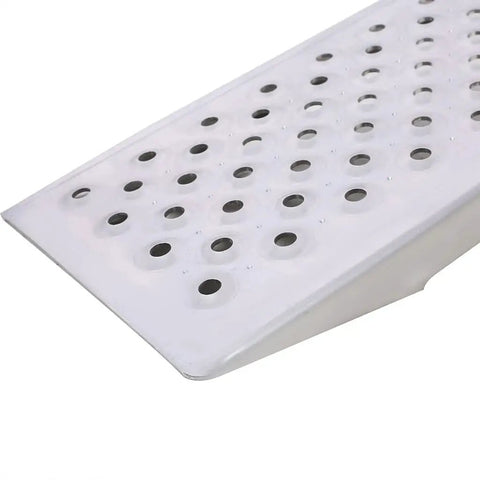 Close-up of anti-slip surface on 2 Pack Aluminum Loading Ramps For Shed Use 4 Ft Long By 8.6 Inch Wide Heavy Duty 880 Lb Capacity