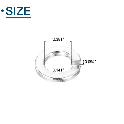 Heavy Duty 3/8 Split Lock Washers Built From Kickin Tough 304 Stainless Steel Spring Rings With Rust Proof Anti Loosening Grip 100 Piece Stack For Bolts Trucks And Shop Rig Projects showing dimensions of 3/8 inch.