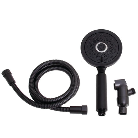 Neo Exhilaration High Pressure Handheld Shower Head With 2 GPM Flow Matte Black Adjustable Spray Easy Install shown with hose