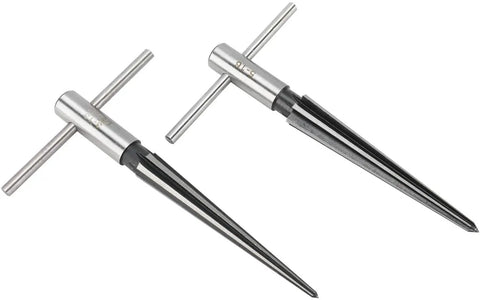 T Handle Taper Reamer Set For Woodworking And Guitar Luthier Projects, two sizes, 3-13 mm and 5-16 mm, 6 fluted chamfer reamers