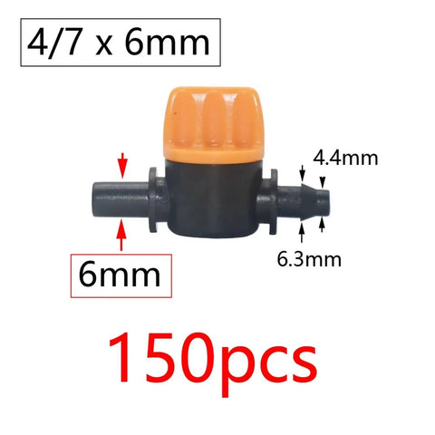 Purple One Quarter Inch To 6mm Hose Barb Mini Valve Kit For Your Garden Tap And DIY Drip Irrigation, Includes Mist Nozzle Connector And Four To Seven Mm Fittings, Water Stop Valve Parts For Easy Yard Irrigation Setup, 4/7 x 6mm