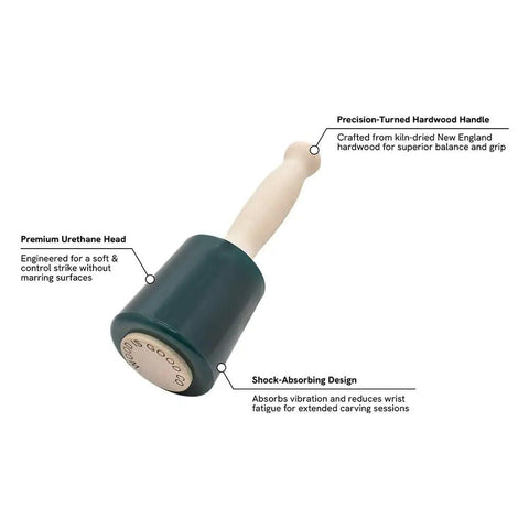 20-Ounce Urethane Mallet For Woodworking, Quiet Yet Powerful Hammer With Maximum Blow Transmission, Hardwood Handle, USA-Made