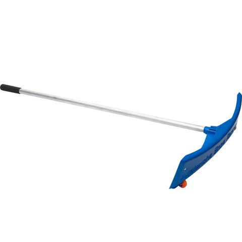 Heavy Duty Extendable Roof Snow Rake With Gliding Rubber Wheels And Lightweight Aluminum Handle, blue rake design for easy snow clearing.