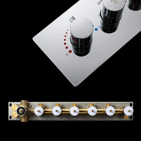 Control panel and valve for Badass Wall Mounted LED Shower System With Copper Faucet And 43Cm Canopy Featuring Six Mode Spray Settings Rust Proof Silver Finish Smooth Thermostatic Valve Game Changer Build.
