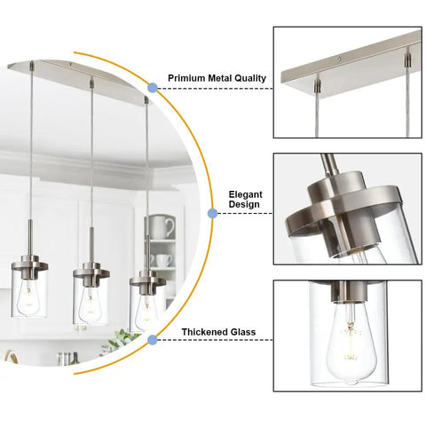 Black Island Pendant Lighting 5 Light Farmhouse Rectangle Linear Chandeliers With Clear Glass Shades For Kitchen Island And Dining Room Ceiling Fixture Sleek Modern Contemporary Design featuring premium metal quality and thickened glass