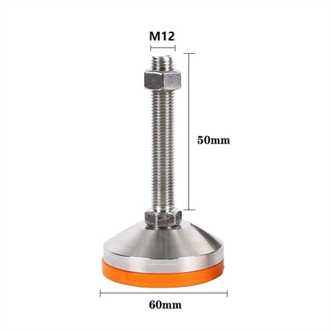 Rock Solid Heavy Duty Adjustable Leg Levelers 4 Pack With Thick Rubber Bottoms And Precision 304 Stainless Steel Threads, M12 size